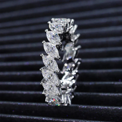 3×6mm Marquise Cut Moissanite Eternity Ring — 925 Sterling Silver Engagement & Wedding Band for Women and Men with GRA Certificate