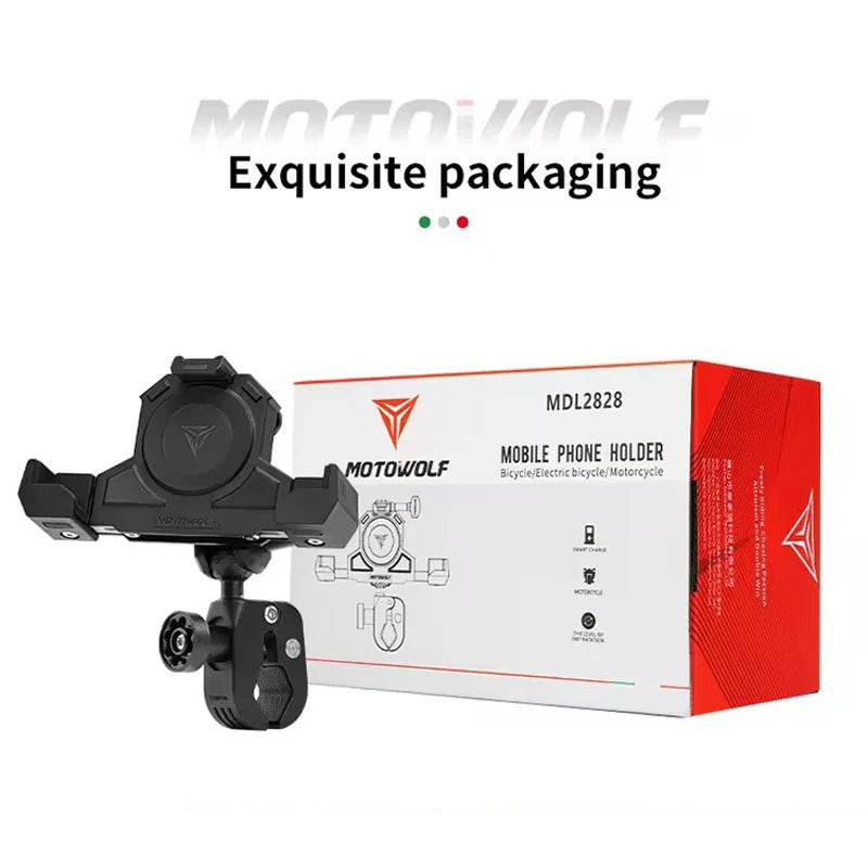 MOTOWOLF Motorcycle Shock Absorbing Phone Holder – Triangular Wireless Charging Navigation Mount
