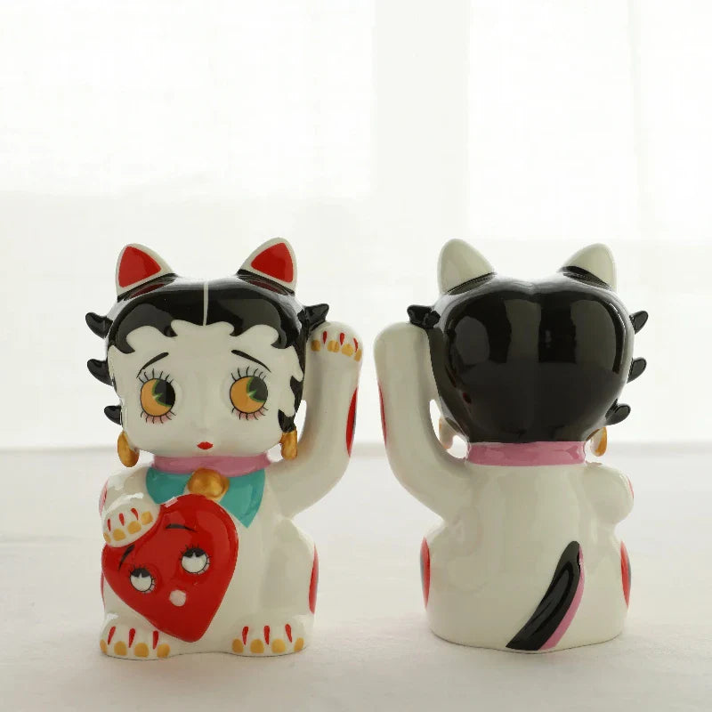 Cute Ceramic Lucky Cat Statue – Cartoon Home Decor for Living Room, Bedroom & Store