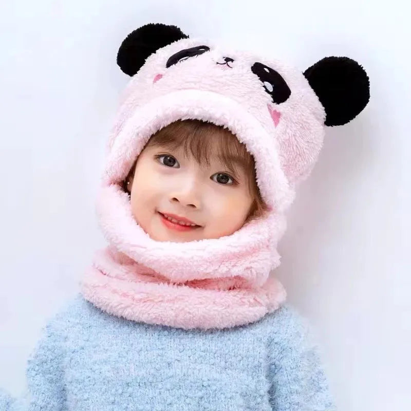 Fashionable Autumn/Winter Children's Cartoon Scarf & Hat Set - Double Layer Wool, Warm for Boys & Girls
