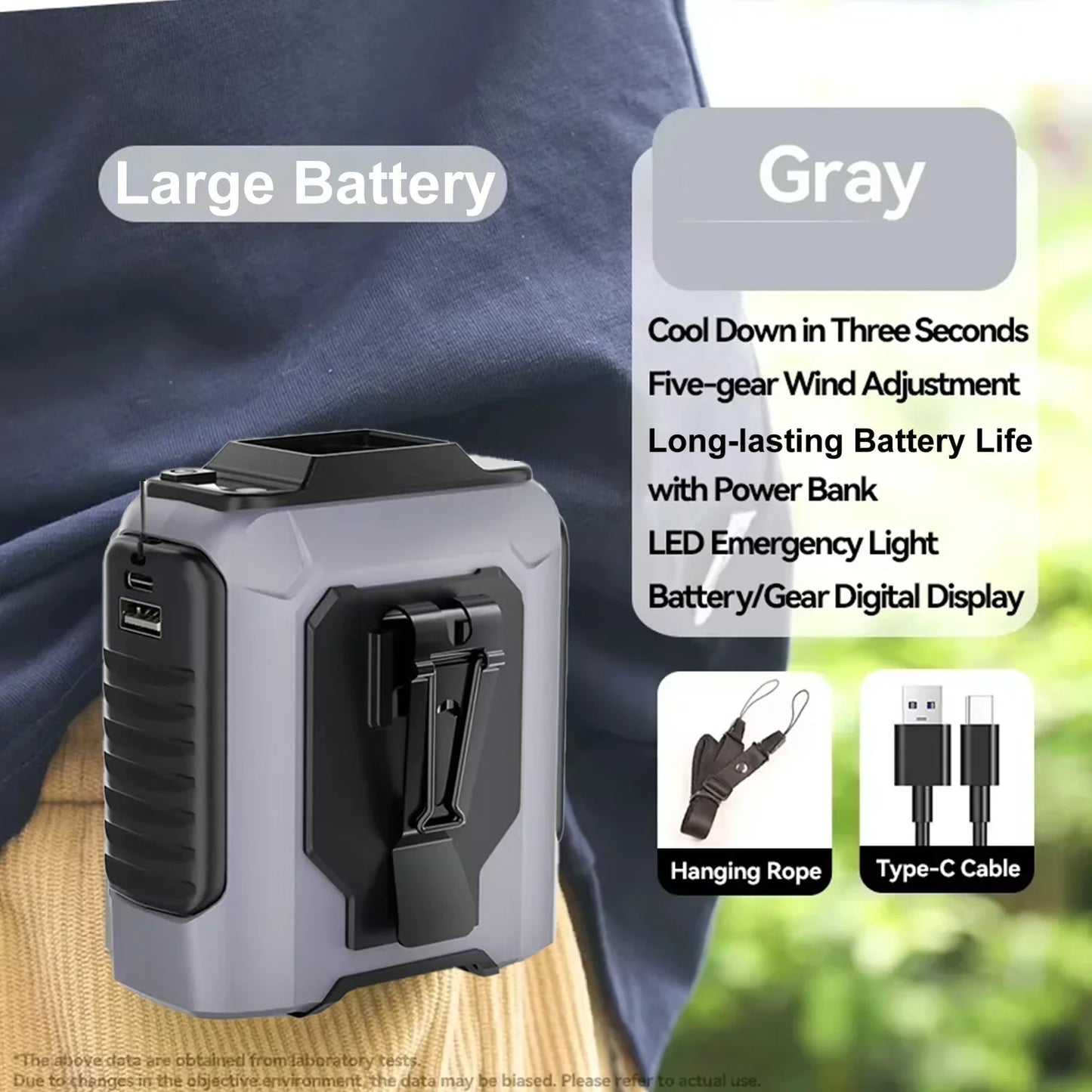 Extra-Large Battery Wearable Waist Fan — Hands-Free Lightweight Cooling for Outdoor Work, Travel, and Jobsites