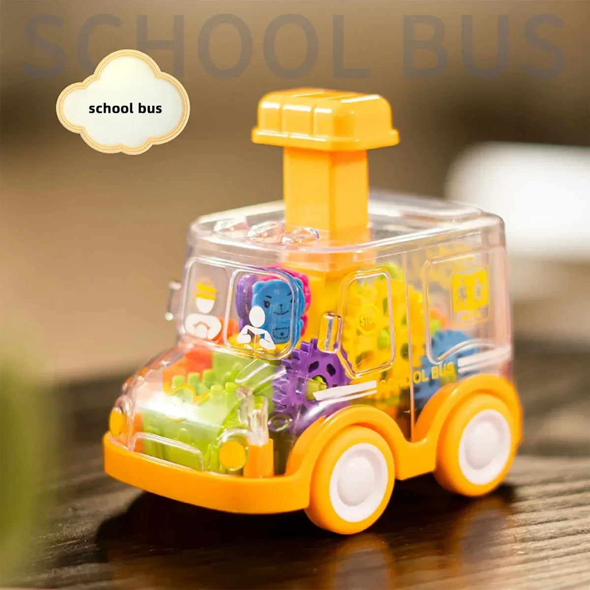 Baby Cartoon Gear Car Toy - Inertia Pull-Back Transparent Rebound Car for Kids’ Birthday Gifts