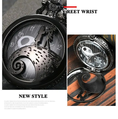 Fashion Skeleton Quartz Pocket Watch with Chain Necklace - Vintage Pendant Clock for Men & Women