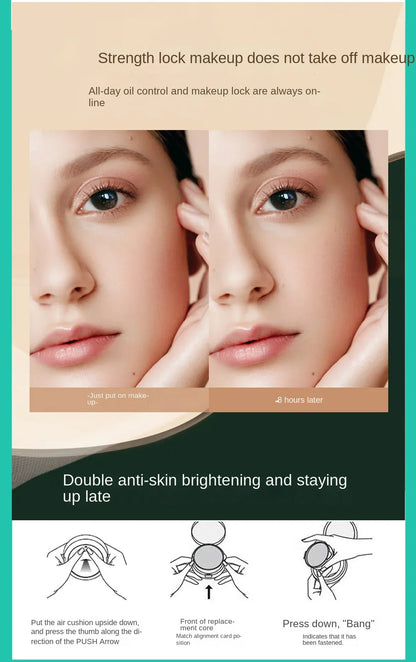 Korean 3-in-1 Air Cushion Foundation Set – BB & CC Cream with Concealer, Nourishing Makeup Base