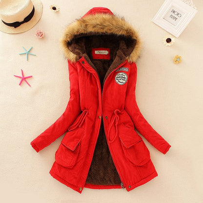 2024 Women's Winter Cotton Jacket – Slim Fit Hooded Parka, Embroidered Padded Warm Casual Overcoat