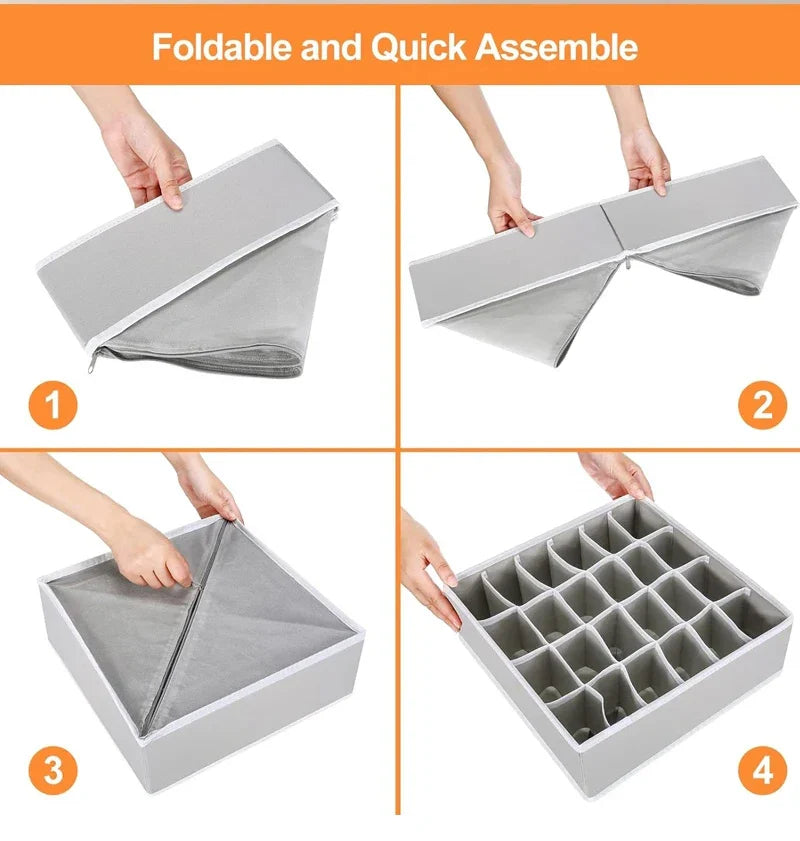 Foldable Underwear Drawer Organizer Box – Storage Case for Socks, Bras, Pants, Scarves, and Ties
