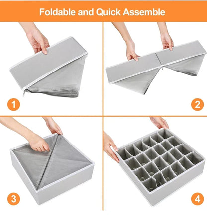 Foldable Underwear Drawer Organizer Box – Storage Case for Socks, Bras, Pants, Scarves, and Ties