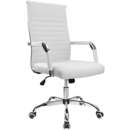Ribbed Office Desk Chair – Mid-Back PU Leather Executive Swivel Chair with Adjustable Height & Arms for Conference & Task Use