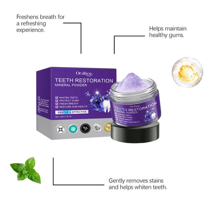 Purple Teeth Whitening Mineral Powder – Teeth Restoration, Stain Removal & Fresh Breath Oral Cleanser
