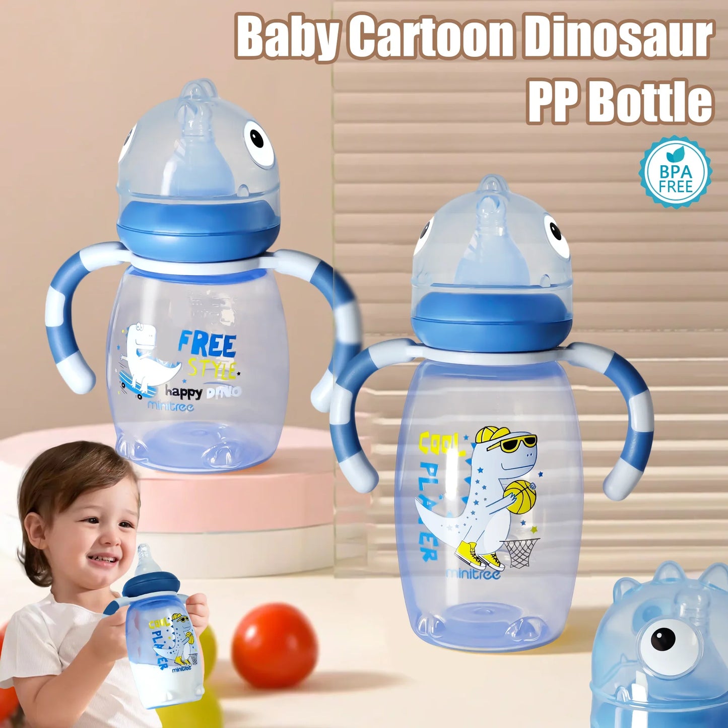 Baby Dinosaur Silicone Nipple Bottle – Imitation Breastfeeding with Straw Handle for Baby Boy & Girl