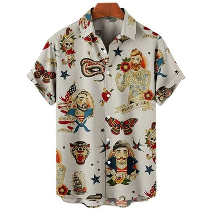 Men's Retro Mermaid Hawaiian Shirt - 3D Print Casual Short Sleeve Button-Up Summer Shirt