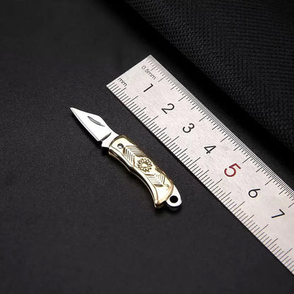 Mini Brass Knife Keychain - Stainless Steel Folding Cleaver Pendant Pocket Tool