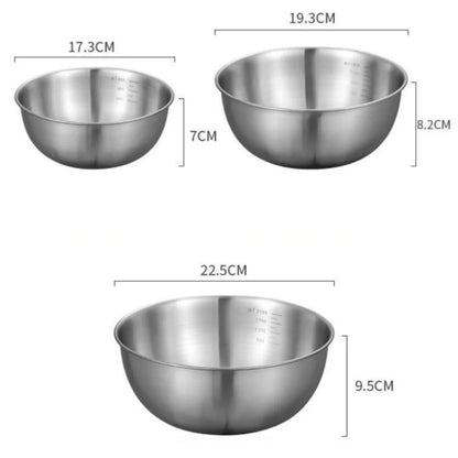 Stainless Steel Mixing Bowl Set (1–3 pcs) with Measurement Scale – Large Capacity Cooking, Baking & Food Storage Bowls for Kitchen Essentials