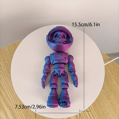 Articulated Skeleton Astronaut Figurine — 3D Printed Movable Space-Themed Collectible with Sliding Helmet for Home Display