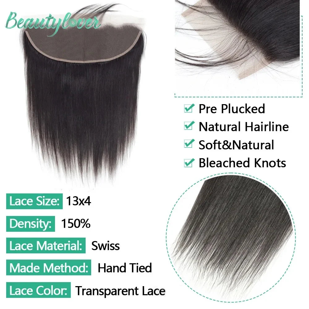 24 26 Inch Straight Lace Frontal Human Hair - 13x6 Preplucked Transparent HD Lace Brazilian Hair Closure For Women
