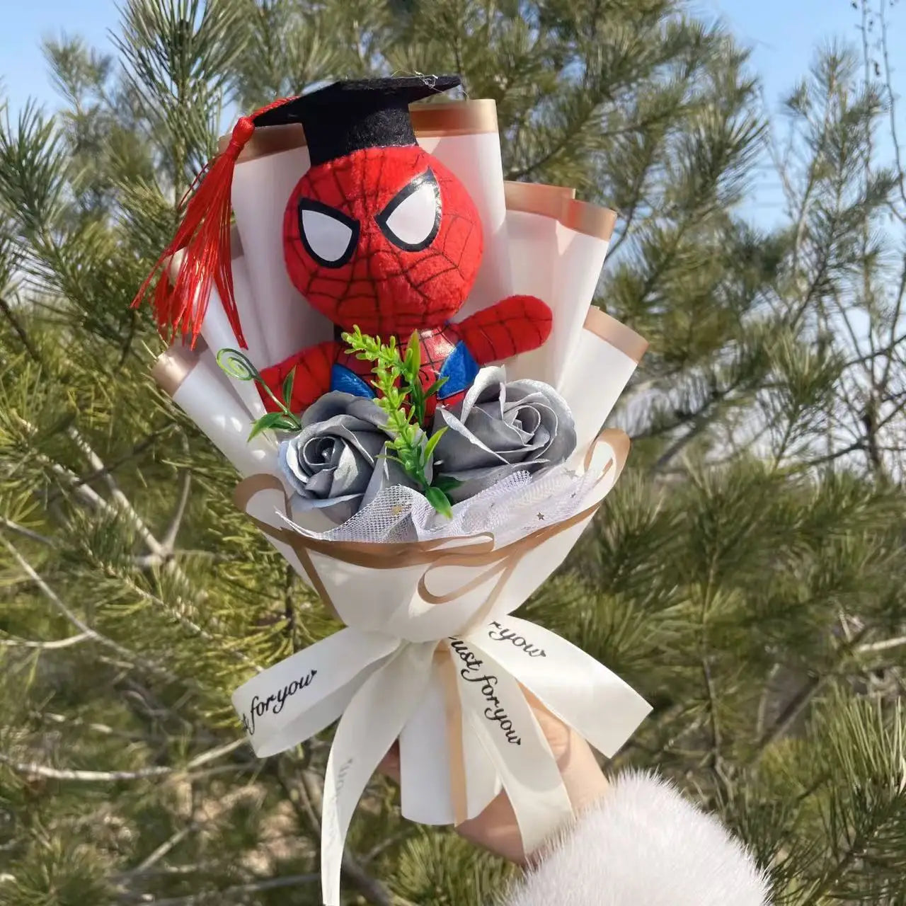 Spider-Man Superhero Plush Doll – Handmade Stuffed Bouquet Gift for Boys Birthday Christmas Graduation