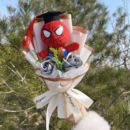 Spider-Man Superhero Plush Doll – Handmade Stuffed Bouquet Gift for Boys Birthday Christmas Graduation