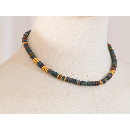 Yhpup Colorful Natural Stone Bead Necklace – Handmade Y2K Stainless Steel Waterproof Chain Jewelry for Women