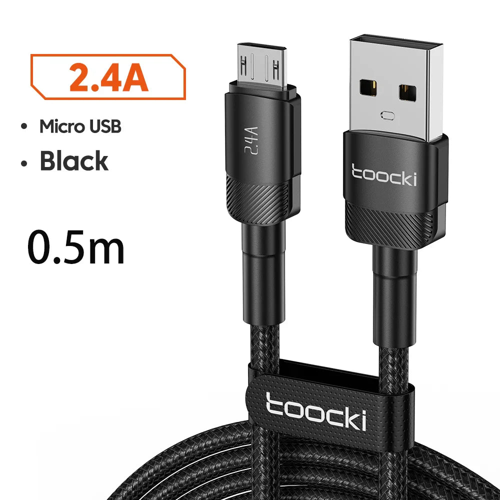 Toocki 2.4A Micro USB Cable – Fast Charging QC PD Data Cord for Samsung S6/S7, Redmi Note, Earphones, Fans