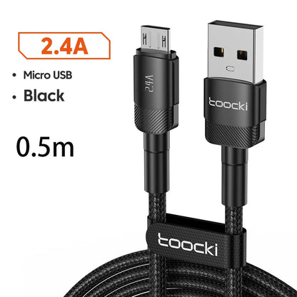 Toocki 2.4A Micro USB Cable – Fast Charging QC PD Data Cord for Samsung S6/S7, Redmi Note, Earphones, Fans