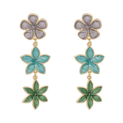 Long Flower Enamel Drop Earrings - Colorful Metal Petal Dangle Party Jewelry for Women