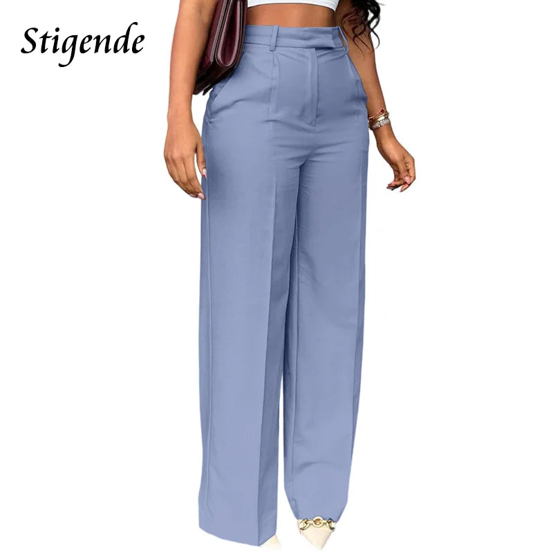 Stigende Women’s Wide Leg Pants – Straight, Loose-Fit Business Casual Trousers with Pockets, Midi Waist Office Pants