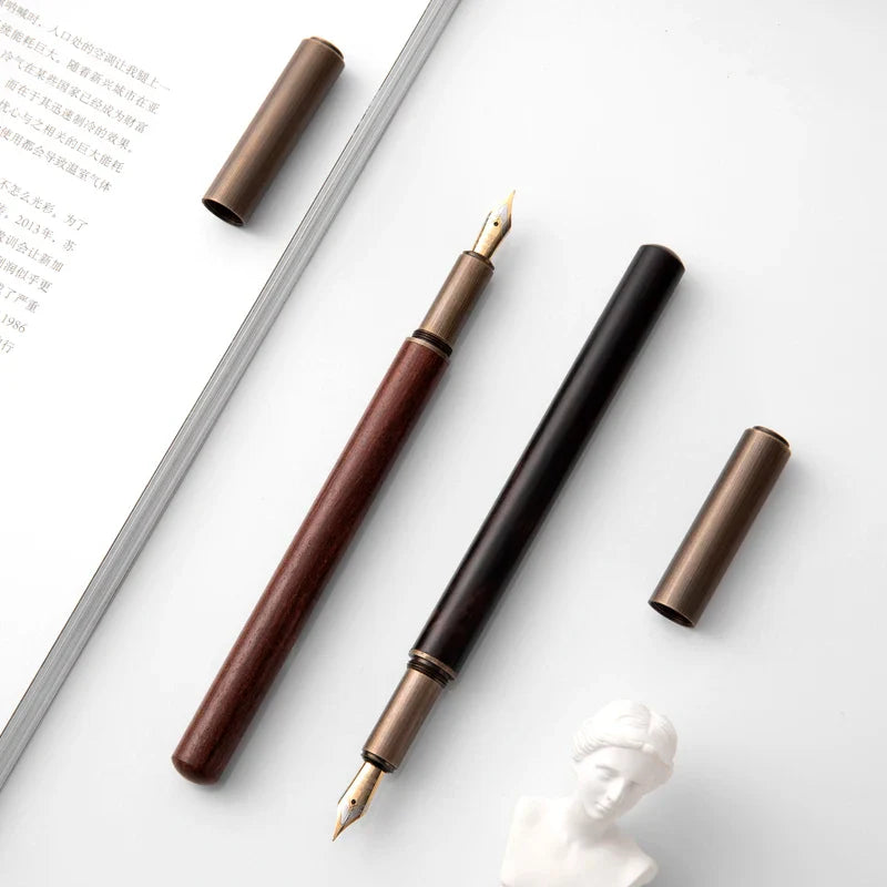 Luxury Retro Wood and Bronze Fountain Pen - 0.5mm Calligraphy Ink Pen for Business, Art, and School, Ideal Student Stationery Gift