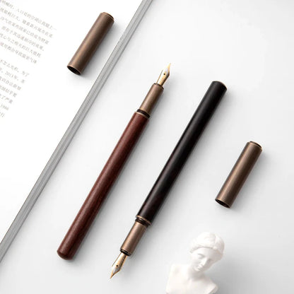 Luxury Retro Wood and Bronze Fountain Pen - 0.5mm Calligraphy Ink Pen for Business, Art, and School, Ideal Student Stationery Gift