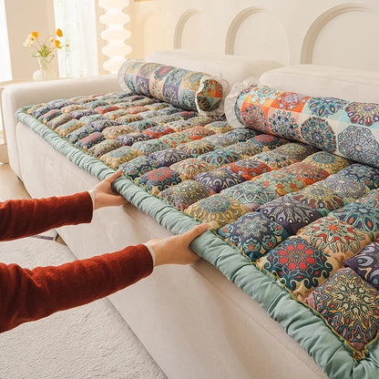 Cotton Floral Sofa Cover - Anti-Slip Couch Cushion & Tatami Furniture Protector