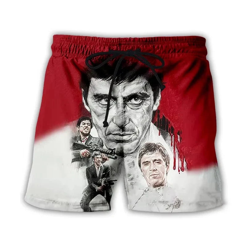 Men’s Scarface 3D Print Swim Shorts - Tony Montana Beach Board Trunks