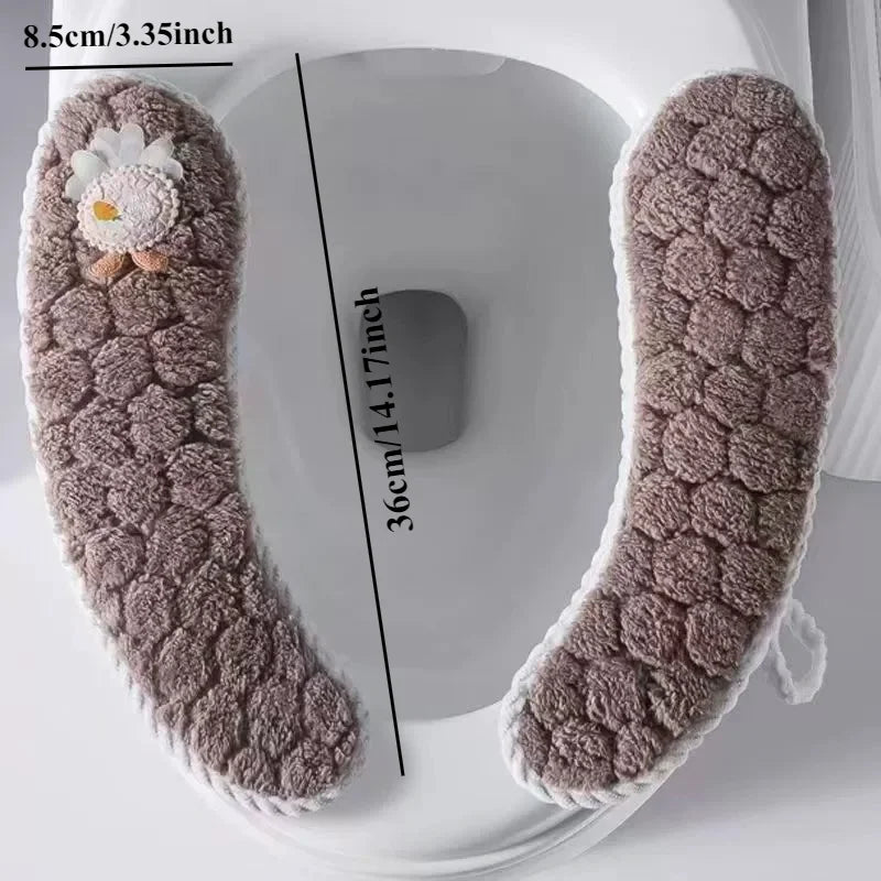 Universal Thickened Toilet Seat Cushion Cover – Soft Warm Anti-Slip Washable Reusable Bathroom Seat Pad for Winter Comfort