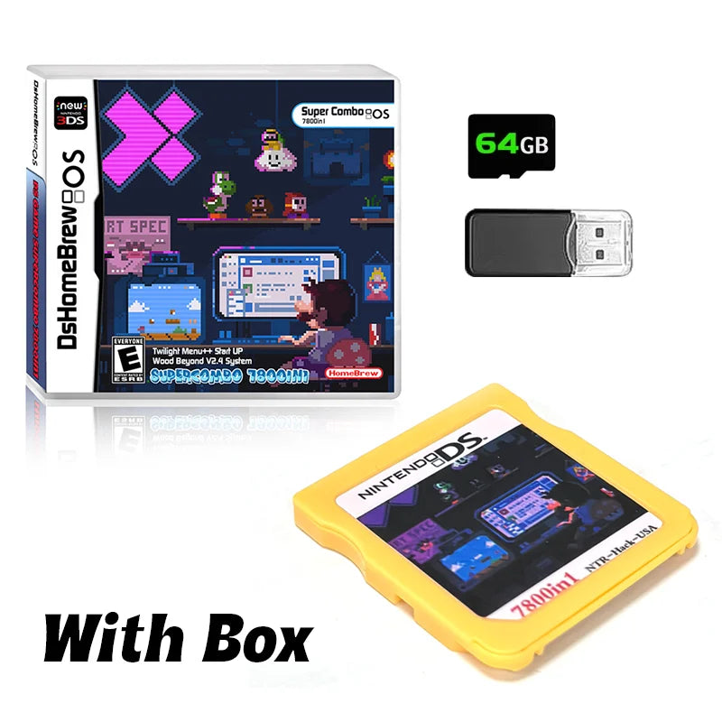 New DS Card 7800-in-1 Game Collection – R4 3DS Flash Card for NDSL, NDSi, 3DS, 2DS Adapter, Memory Burning Game Card