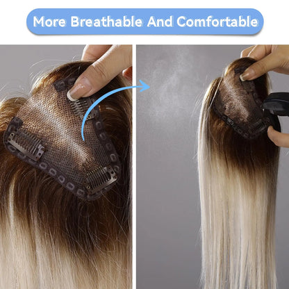 Synthetic Hair Topper with Bangs – Clip-in Hair Extensions for Women, Increase Volume, Cover White Hair & Hairline