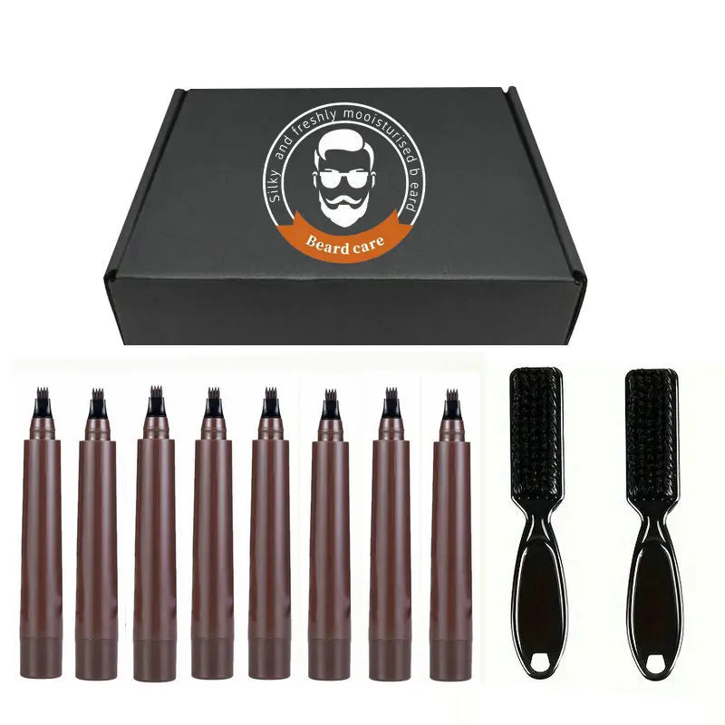 Beard Filling Pen Kit – Waterproof Beard Enhancer with Brush, Shaping & Coloring Tools for Men in Black or Brown