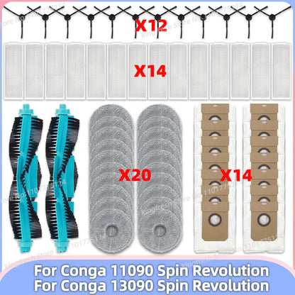 Replacement Parts Kit for Cecotec Conga 11090 / 13090 Spin Revolution Vacuum – Roller, Brushes, HEPA Filter & Mop