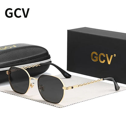 GCV Classic Retro Women's Rectangular Sunglasses — Metal Frame with Polaroid Lenses