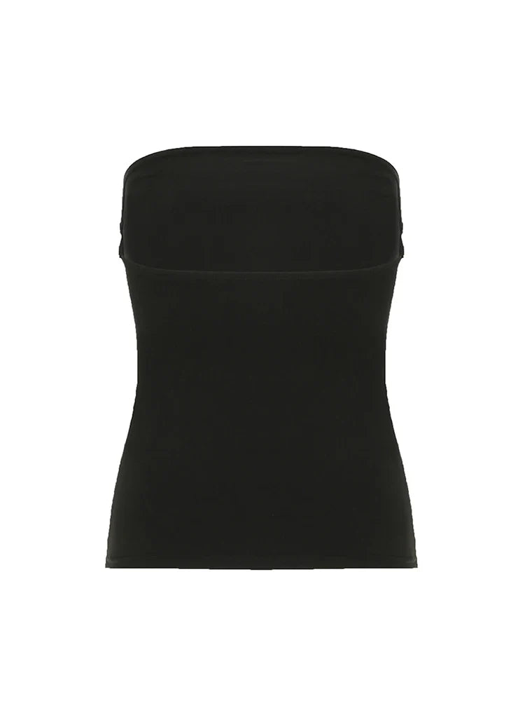 Women’s Gothic Strapless Tube Top - Black Cropped Graphic Vest for Summer Y2K Streetwear & Casual Outfits