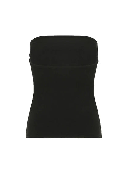 Women’s Gothic Strapless Tube Top - Black Cropped Graphic Vest for Summer Y2K Streetwear & Casual Outfits