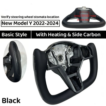 350mm Heated Yoke Steering Wheel – Custom NAPPA Leather Accessory for Tesla Model 3/Y (2018–2024)