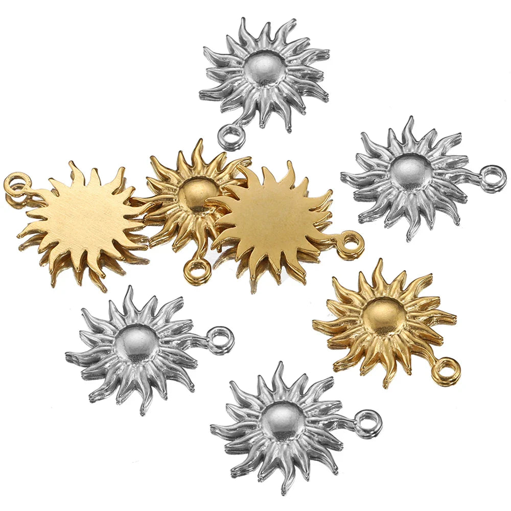 5PCS Stainless Steel Sunburst Sun Pendant Charms – DIY Jewelry Making Supplies for Necklaces & Bracelets