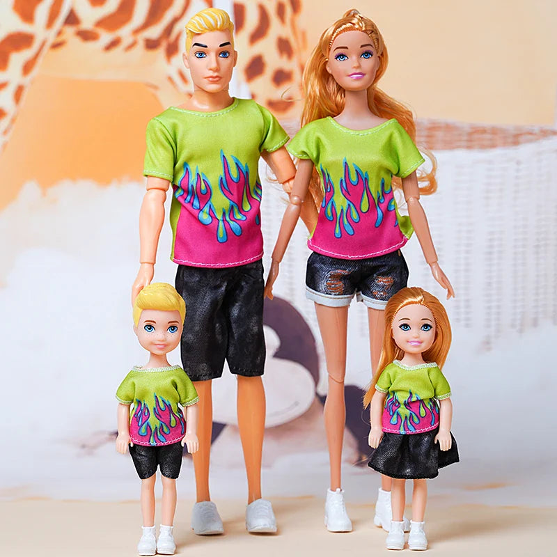 1/6 30cm Barbie Doll Family Set – Mom, Dad & Kids with Clothes, Educational & Birthday Gift