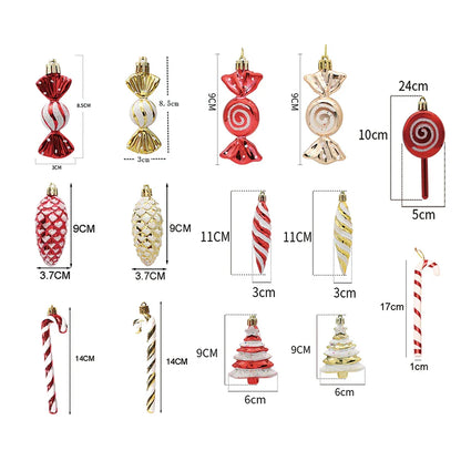 Christmas Candy Decorations – Red & Gold Candy Canes and Pine Cones for Xmas Tree and Home Decor 2025