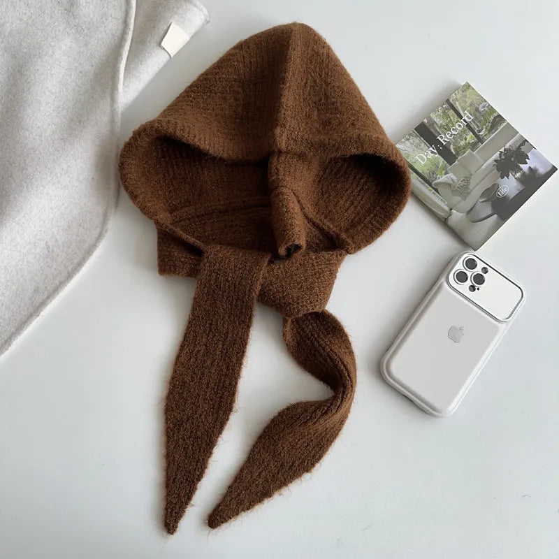 Women’s Warm Hooded Knitted Hat – Autumn Winter Ear Protection Balaclava, Versatile Windproof Ski Beanie with Scarf