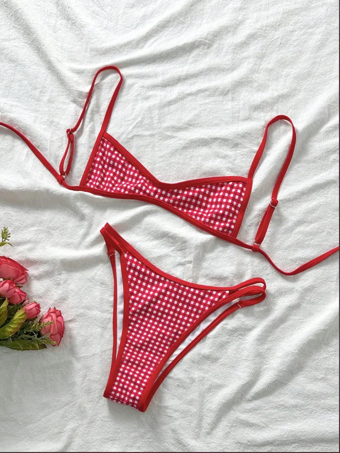 Circyy Fashion Print Bikini Set - Women's Halter Backless Split Swimsuit Summer Beachwear