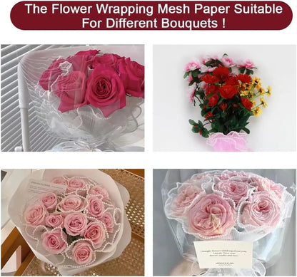 1 Roll Red Korean Flower Wrapping Mesh — Lace Fabric for Bouquets, Floral Packaging & DIY Flower Crafts