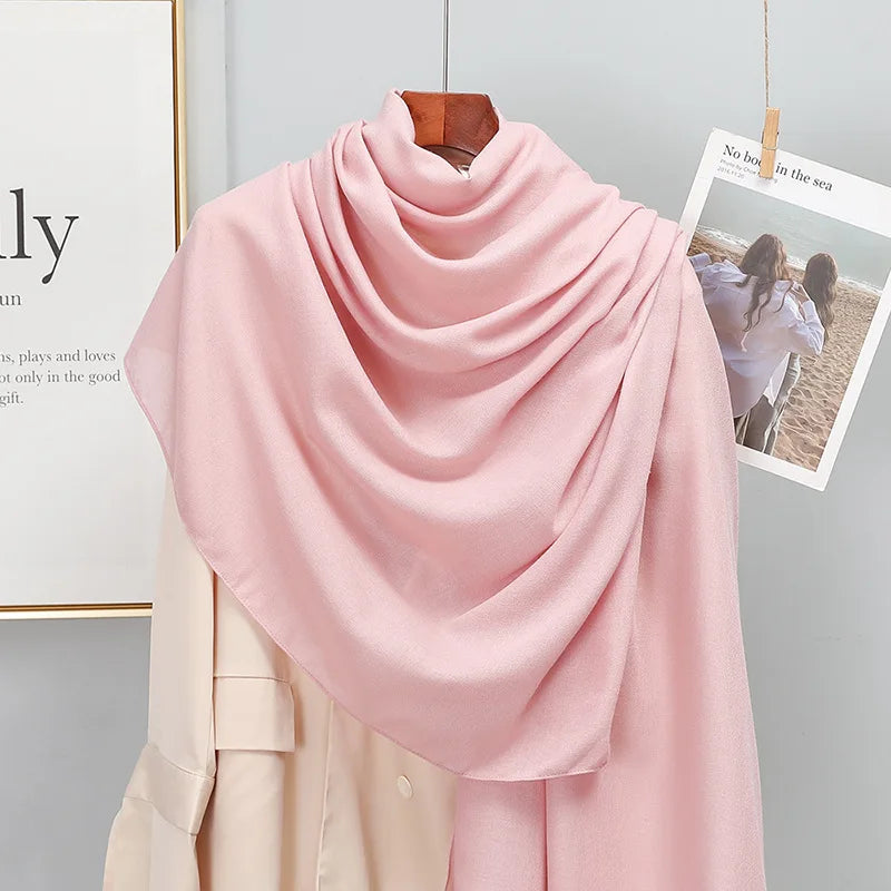Winter Warm Cotton-Linen Pashmina Scarf for Women – Plain Stripe with Tassels – Hijab Shawl Wrap Bandana – New