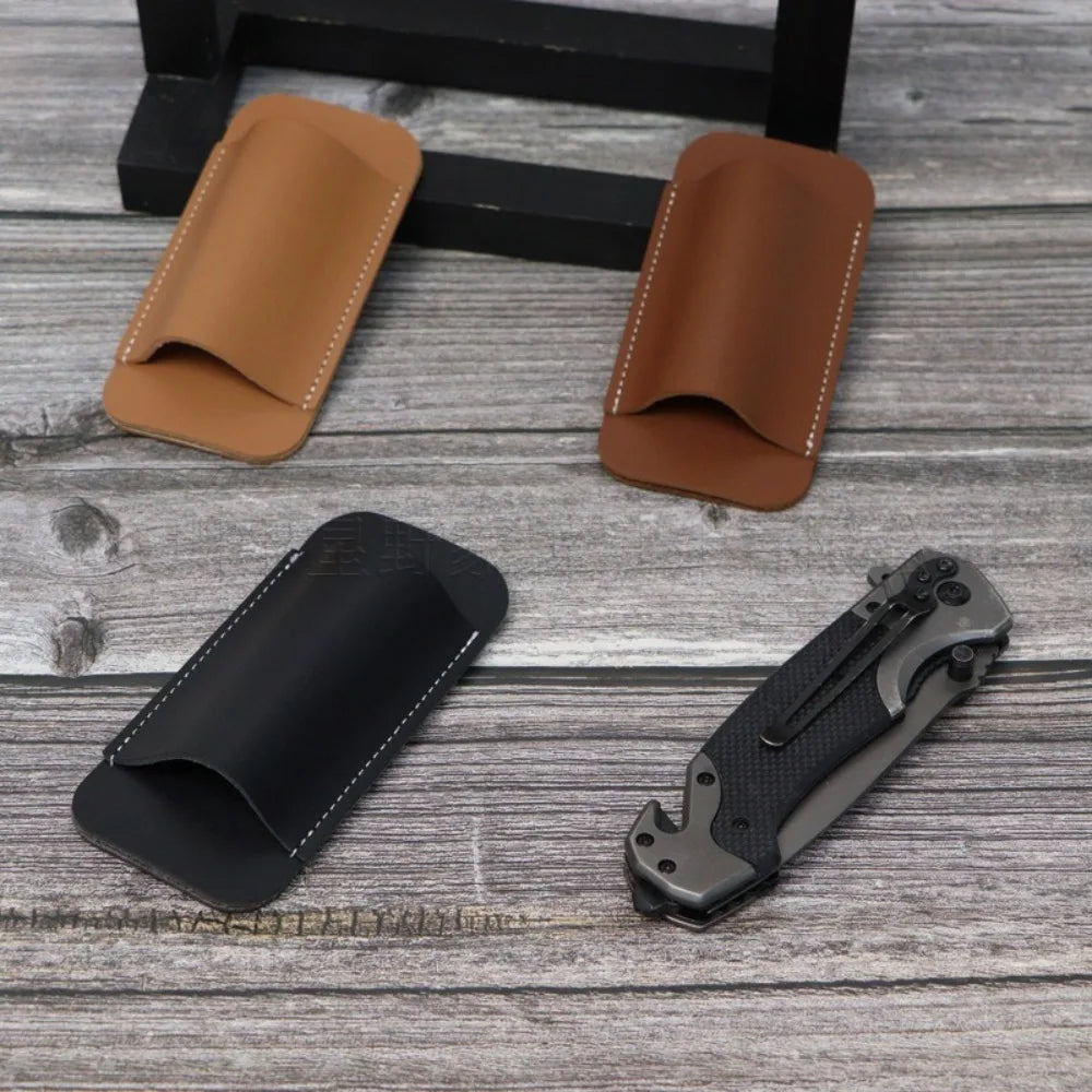 Retro Leather Knife Sheath – Horizontal Belt Carry Pocket Knife Holster, Durable Men’s EDC Knife Holder Case