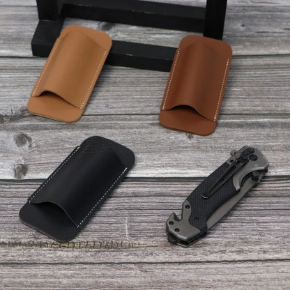 Retro Leather Knife Sheath – Horizontal Belt Carry Pocket Knife Holster, Durable Men’s EDC Knife Holder Case