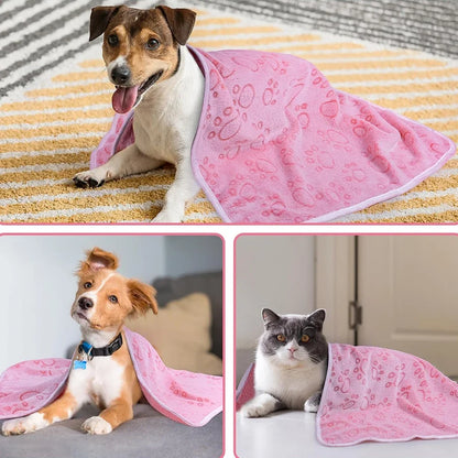 Pink Fluffy Pet Blanket - Soft Warm Paw Print Dog & Cat Mat for Comfortable Sleeping