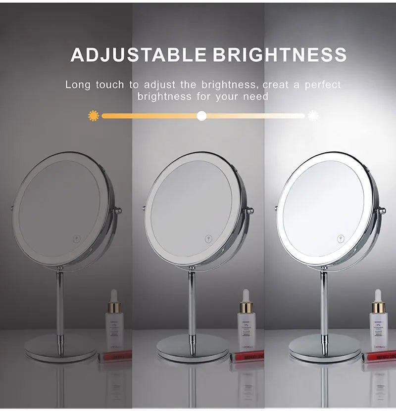 8 Inch 10X Magnifying LED Makeup Mirror - Double-Sided with 3 Color Light Touch Switch, USB Charging, Desktop Vanity Cosmetic Mirror